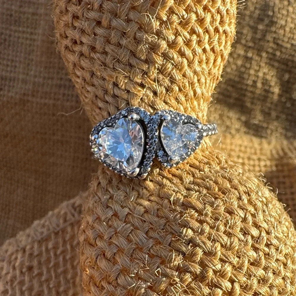 Sterling Silver Sparkling Halo Hearts Ring Halo Size 7